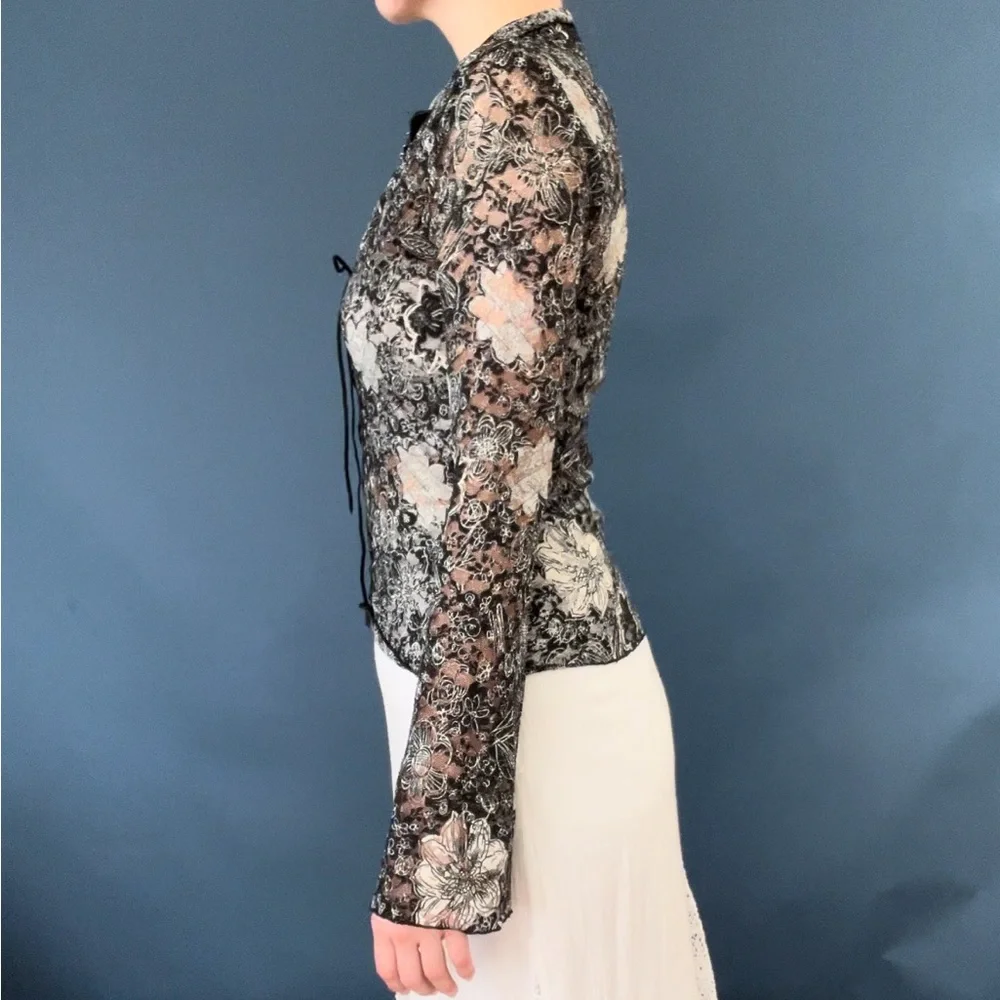 Vintage Charlotte Russe lace up floral lace bell sleeve top - Picture 5 of 14